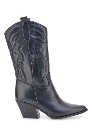 Schwarze bestickte texanische Lederstiefeletten Pittarello love TEX901RN