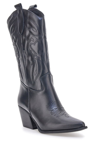 Stivaletti texani neri in vera pelle ricamati Pittarello love TEX901RN