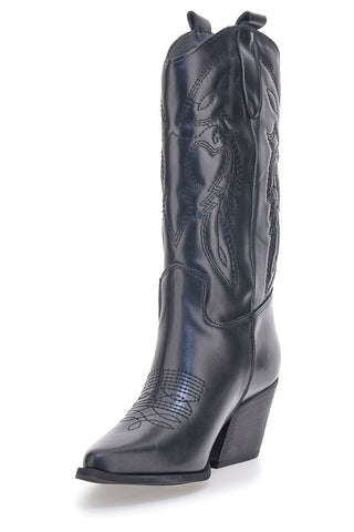 Schwarze bestickte texanische Lederstiefeletten Pittarello love TEX901RN