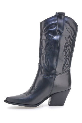 Schwarze bestickte texanische Lederstiefeletten Pittarello love TEX901RN