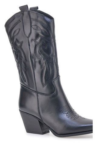 Schwarze bestickte texanische Lederstiefeletten Pittarello love TEX901RN