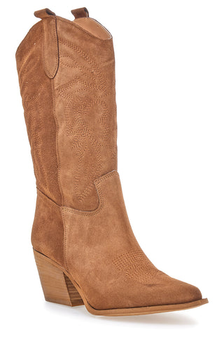 Stivaletti texani marroni in vera pelle ricamati Pittarello love TEX901RN