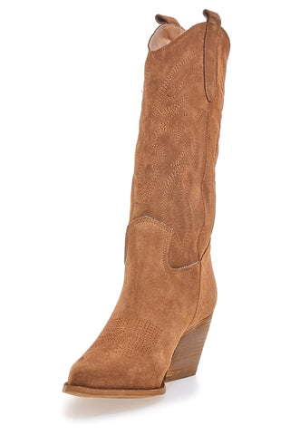 Stivaletti texani marroni in vera pelle ricamati Pittarello love TEX901RN