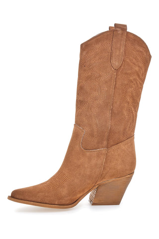 Stivaletti texani marroni in vera pelle ricamati Pittarello love TEX901RN