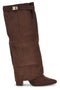 Stivali marroni in effetto suede con zeppa The first P756