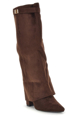 Stivali marroni in effetto suede con zeppa The first P756