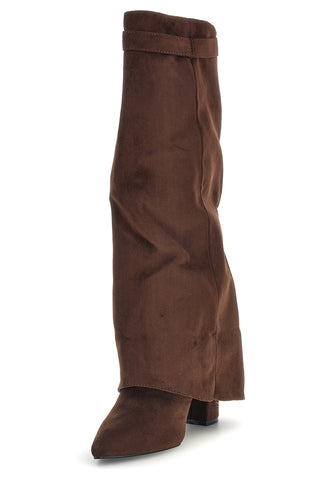 Stivali marroni in effetto suede con zeppa The first P756