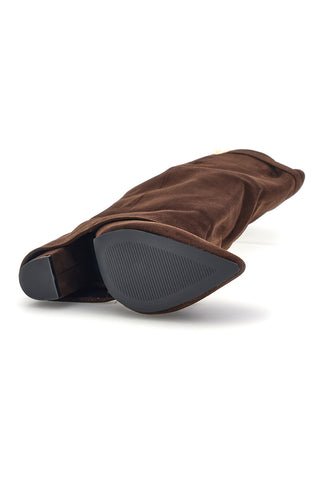 Stivali marroni in effetto suede con zeppa The first P756