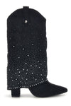 Stivali neri in effetto suede con risvolto e strass Cafe' cost P760