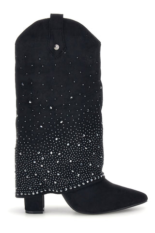 Stivali neri in effetto suede con risvolto e strass Cafe' cost P760
