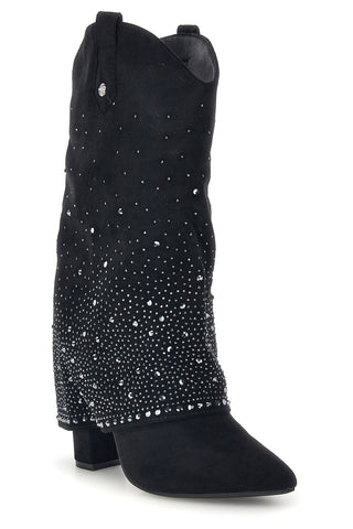 Stivali neri in effetto suede con risvolto e strass Cafe' cost P760