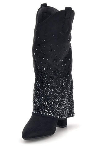 Stivali neri in effetto suede con risvolto e strass Cafe' cost P760