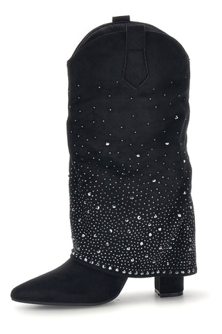 Stivali neri in effetto suede con risvolto e strass Cafe' cost P760
