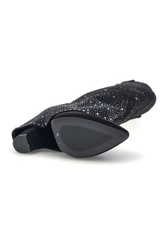 Stivali neri in effetto suede con risvolto e strass Cafe' cost P760