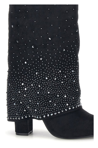 Stivali neri in effetto suede con risvolto e strass Cafe' cost P760