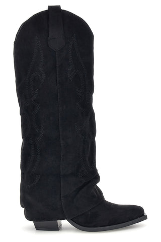 Stivali texani neri in effetto suede con gambale risvoltato Cafe' cost P761