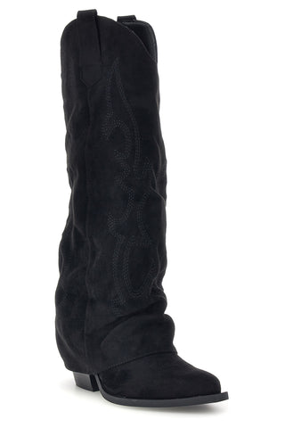 Stivali texani neri in effetto suede con gambale risvoltato Cafe' cost P761