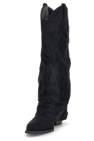 Stivali texani neri in effetto suede con gambale risvoltato Cafe' cost P761