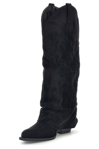 Stivali texani neri in effetto suede con gambale risvoltato Cafe' cost P761