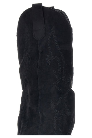 Stivali texani neri in effetto suede con gambale risvoltato Cafe' cost P761