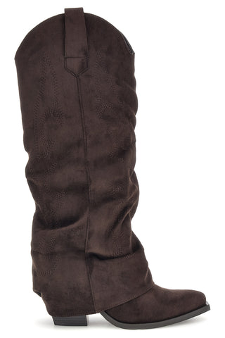 Stivali texani marroni in effetto suede con gambale risvoltato Cafe' cost P761
