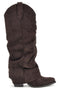 Stivali texani marroni in effetto suede con gambale risvoltato Cafe' cost P761