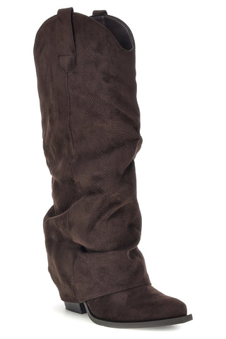 Stivali texani marroni in effetto suede con gambale risvoltato Cafe' cost P761