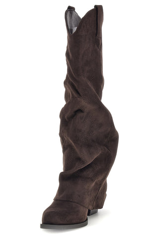 Stivali texani marroni in effetto suede con gambale risvoltato Cafe' cost P761