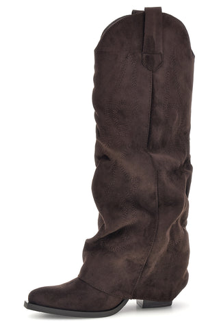 Stivali texani marroni in effetto suede con gambale risvoltato Cafe' cost P761
