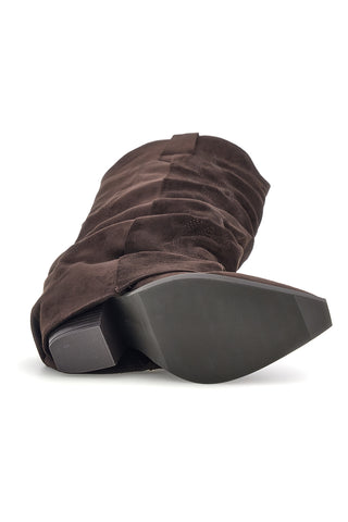 Stivali texani marroni in effetto suede con gambale risvoltato Cafe' cost P761