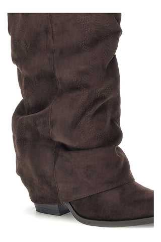 Stivali texani marroni in effetto suede con gambale risvoltato Cafe' cost P761