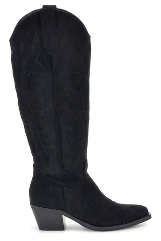 Stivali texani neri in effetto suede con ricami Cafe' cost P763