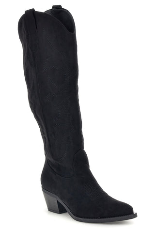 Stivali texani neri in effetto suede con ricami Cafe' cost P763