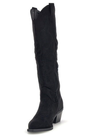 Stivali texani neri in effetto suede con ricami Cafe' cost P763