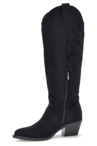 Stivali texani neri in effetto suede con ricami Cafe' cost P763