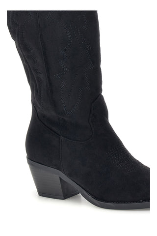 Stivali texani neri in effetto suede con ricami Cafe' cost P763