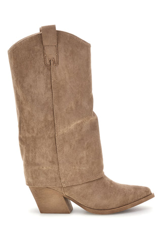 Stivali texani beige a punta effetto suede con risvolto Cafe' cost RQ24W12F