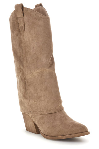 Stivali texani beige a punta effetto suede con risvolto Cafe' cost RQ24W12F