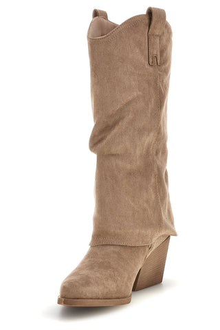 Stivali texani beige a punta effetto suede con risvolto Cafe' cost RQ24W12F