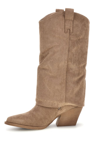 Stivali texani beige a punta effetto suede con risvolto Cafe' cost RQ24W12F