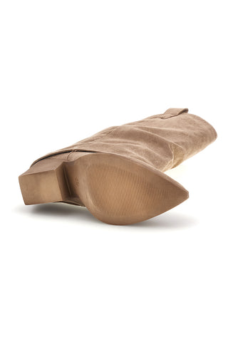 Stivali texani beige a punta effetto suede con risvolto Cafe' cost RQ24W12F