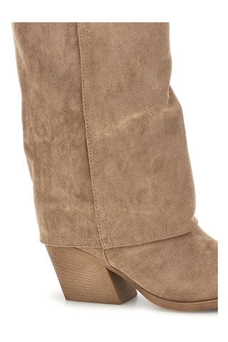 Stivali texani beige a punta effetto suede con risvolto Cafe' cost RQ24W12F