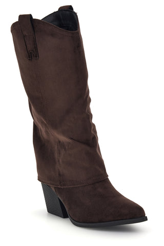 Stivali texani marroni a punta effetto suede con risvolto Cafe' cost RQ24W12F