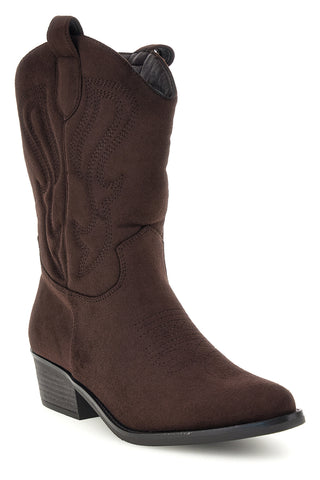 Braune Cowboystiefel in Wildlederoptik mit Stickereien, Farbe „Cafe’“, Art.-Nr. RQ24W9C