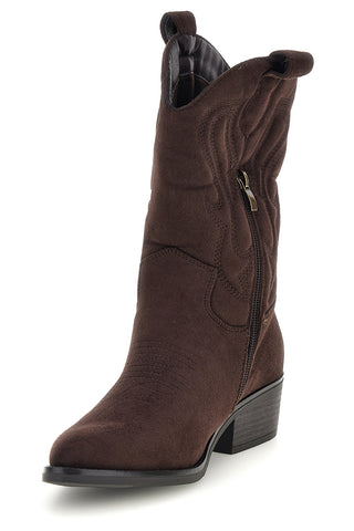 Braune Cowboystiefel in Wildlederoptik mit Stickereien, Farbe „Cafe’“, Art.-Nr. RQ24W9C