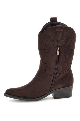 Braune Cowboystiefel in Wildlederoptik mit Stickereien, Farbe „Cafe’“, Art.-Nr. RQ24W9C