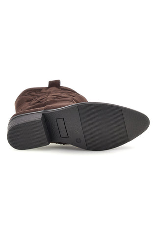 Braune Cowboystiefel in Wildlederoptik mit Stickereien, Farbe „Cafe’“, Art.-Nr. RQ24W9C