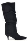 Stivali neri in effetto suede con gambale drappeggiato e tacco basso The first P779