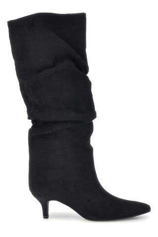 Stivali neri in effetto suede con gambale drappeggiato e tacco basso The first P779