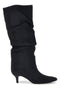 Stivali neri in effetto suede con gambale drappeggiato e tacco basso The first P779